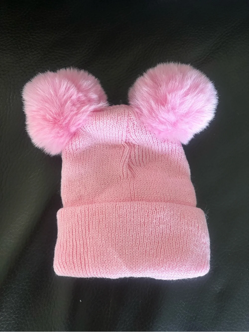 Pink Pom-Pom Bunny Knit Beanie Size 0-6 months